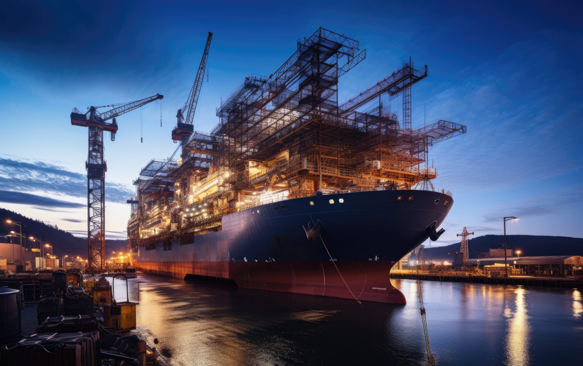 Stunning image of a massive cargo ship being constructed in a dry dock